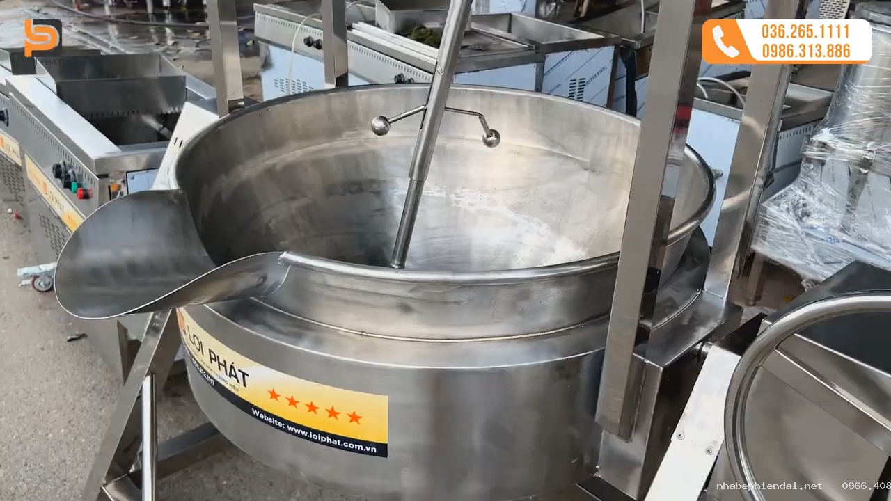 Chảo khuấy lệch tâm inox 304 50L, 100L, 150L – Chảo sên nhân, rang muối tôm, chiên tóp mỡ, nấu mắm
