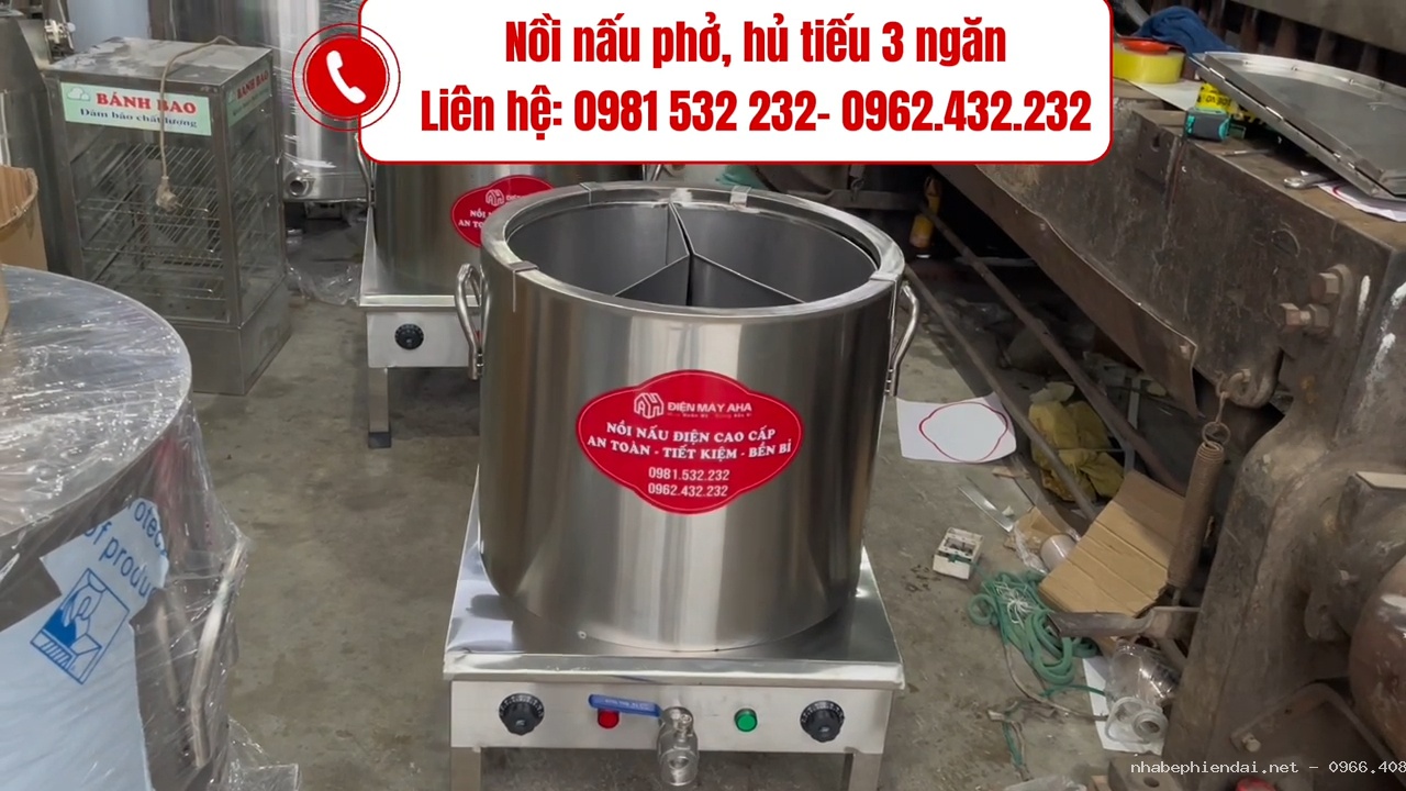Nồi nấu hủ tiếu 3 ngăn inox 304 – Nồi nấu 2 loại nước dùng và ngăn trụng bún phở