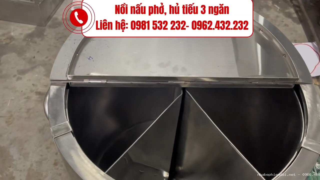 Nồi nấu hủ tiếu 3 ngăn inox 304 – Nồi nấu 2 loại nước dùng và ngăn trụng bún phở