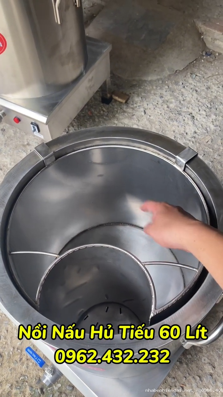 Nồi nấu hủ tiếu 60L inox 304 thiết kế có ngăn chứa nước dùng tiện lợi